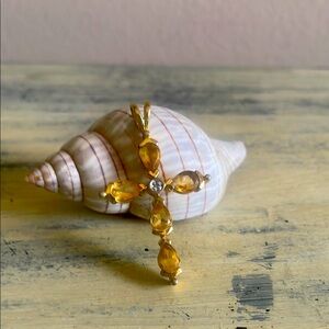 Gold and Yellow Gemstone Cross Pendant